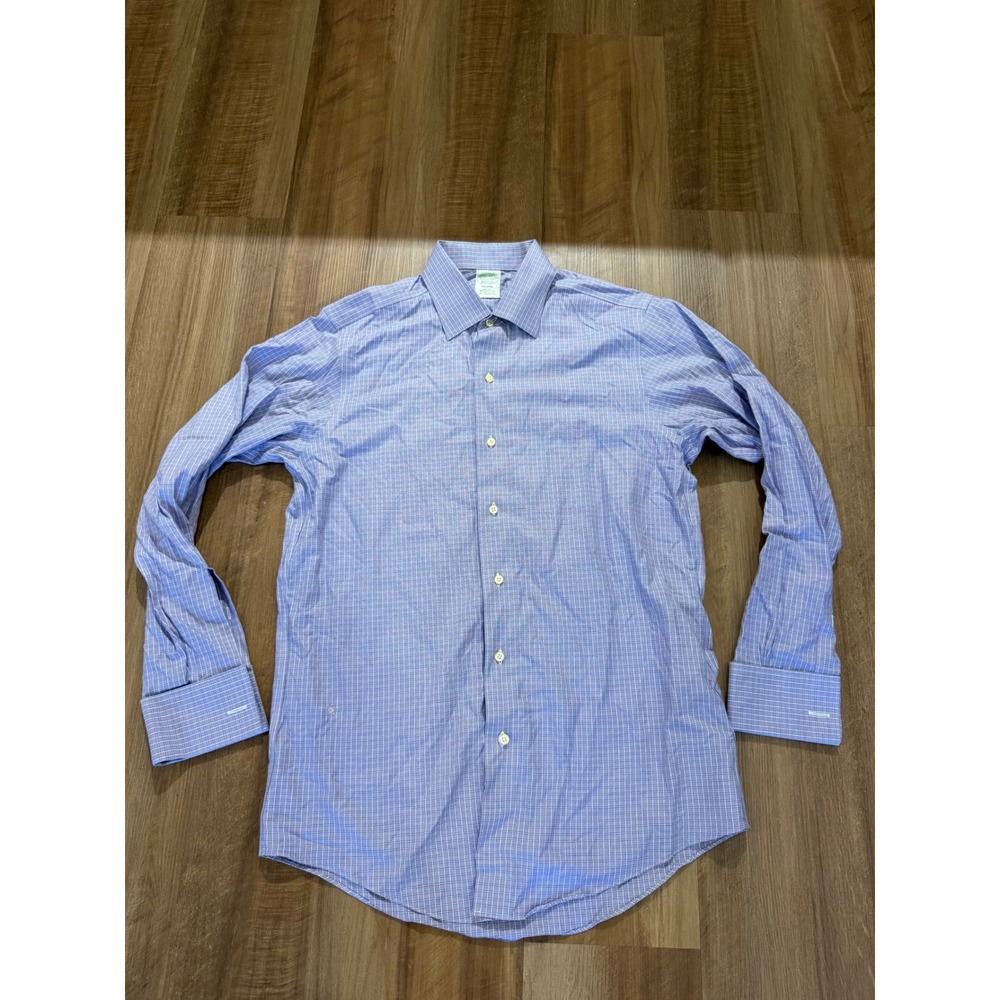 Brooks Brothers Milano Dress Shirt Mens 15.5-33 Blue Non-Iron French Cuff Check